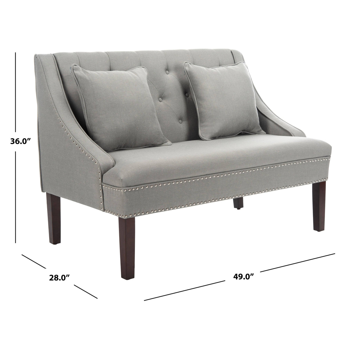 Grey Linen Settee with Silver Nailheads U670