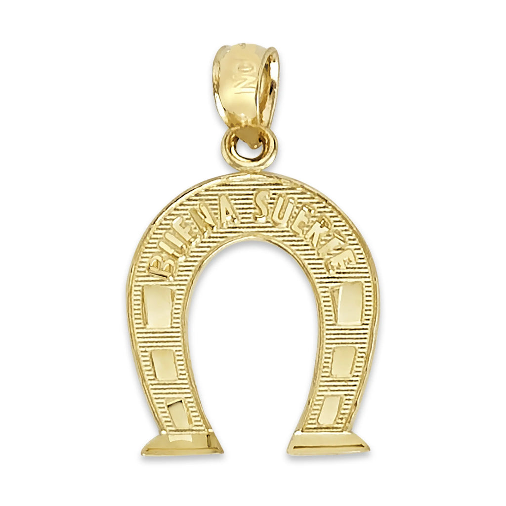 14k Solid Gold Horseshoe Pendant Necklace with 16" Rolo Chain E9117