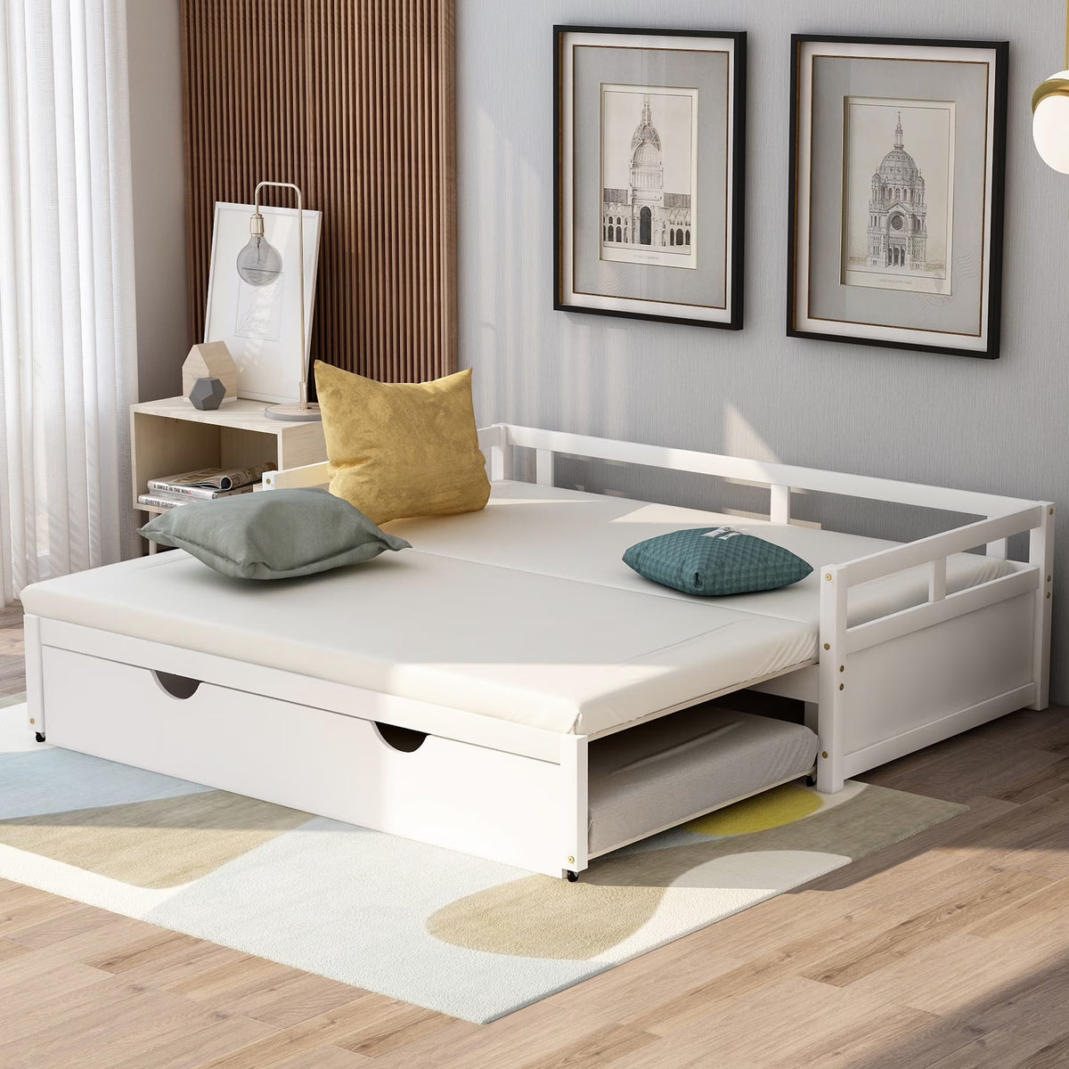 White Wooden Sofa Bed with Rollers R4551