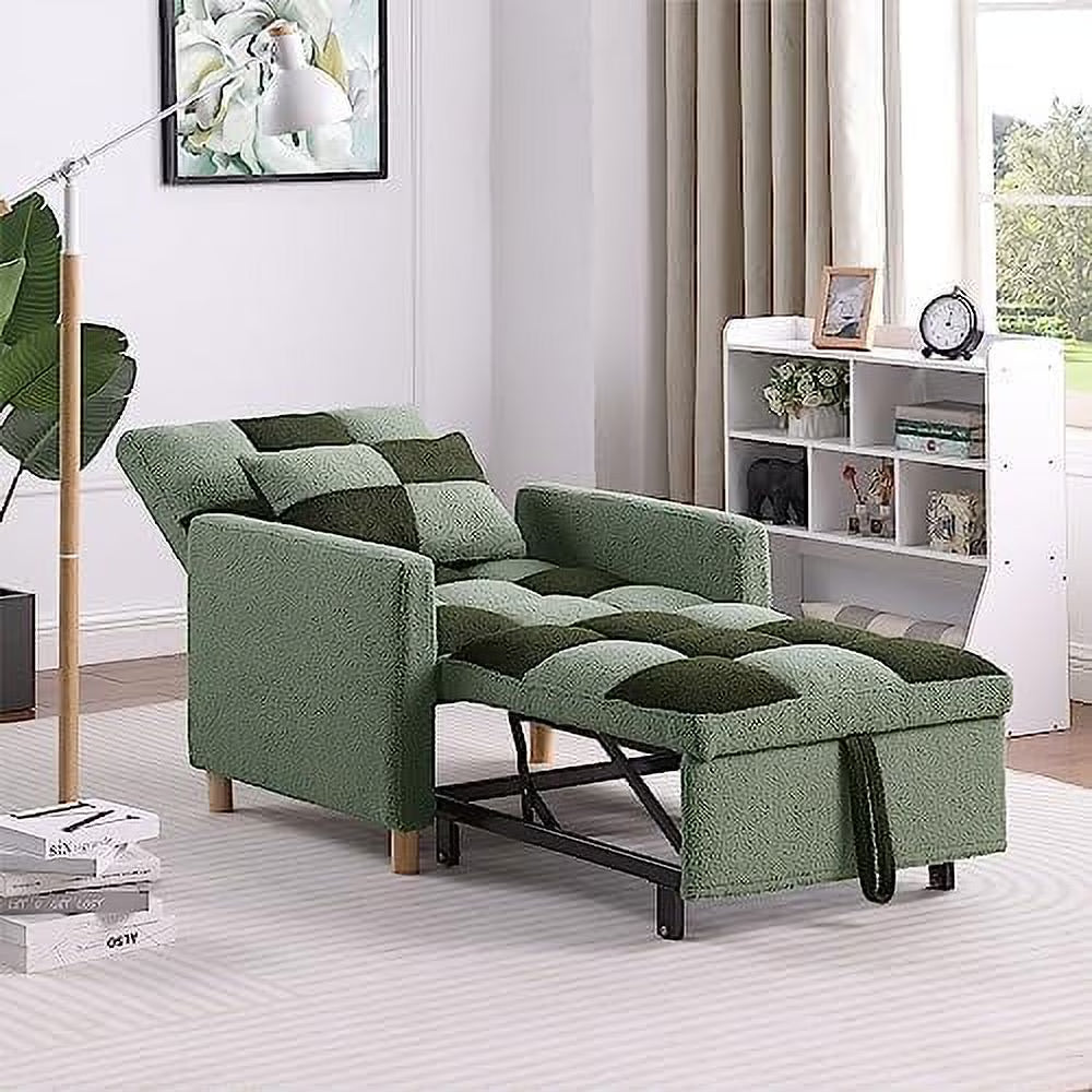 Grey Velvet Convertible Chair Bed Sleeper Chair with Pillow P454