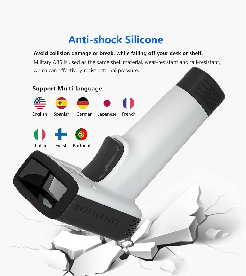 White Wireless Barcode Scanner with Vibration Alert V1481