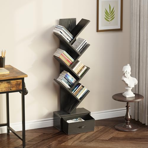 Rustic Brown 7 Shelf Wooden Bookshelf with Drawer X746147