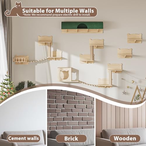 16 Pcs Wall Mounted Cat Shelves with Bed and Scratching Post A515407