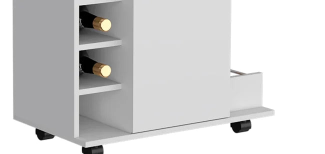 White Engineered Wood Bar Cart with 2 Side Shelves N12169