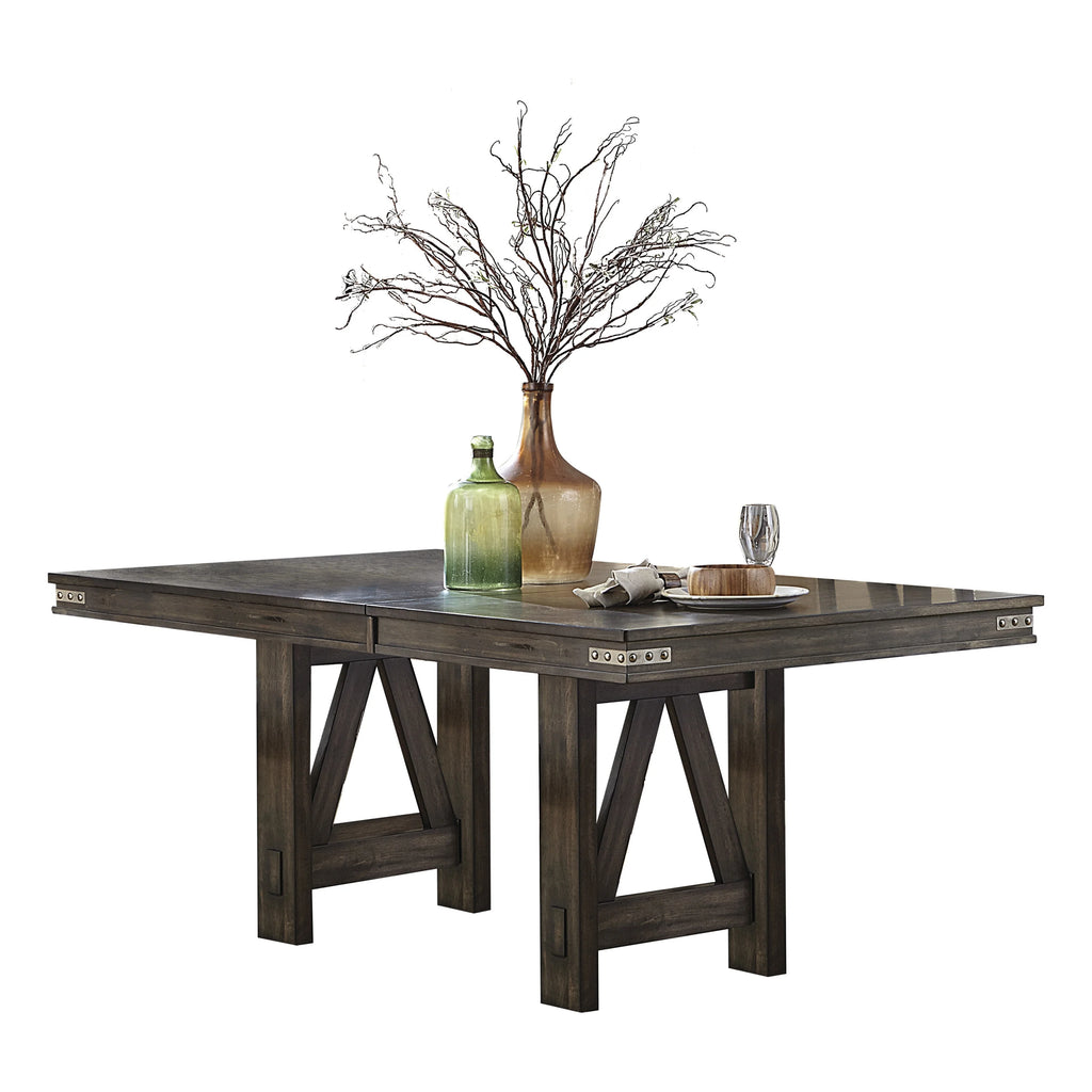 Brown 1pc Rubberwood Dining Table with Extension Leaf W5370