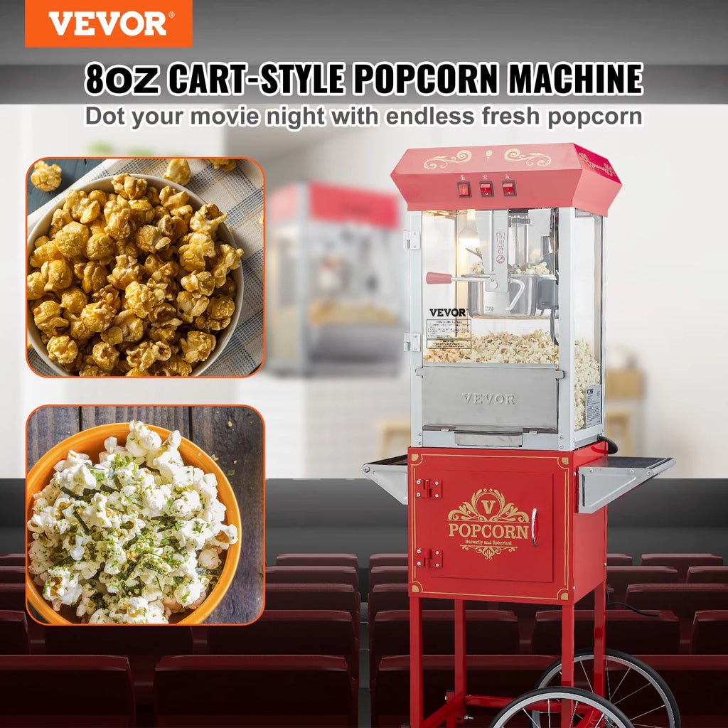 8 oz 48 Cups 850W Red Popcorn Maker Cart B131664