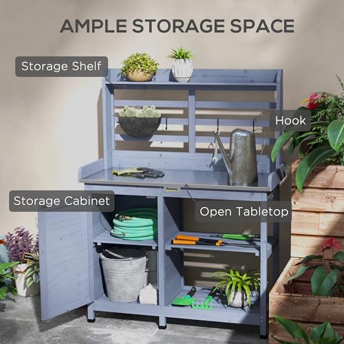 Wooden Potting Bench Table with Storage Cabinet N3435