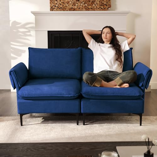 Blue Upholstered Deep Seat Sofa with Washable Cover D431474