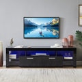 Black TV Stand with LED Lights and Storage Cabinets and Shelves A911327