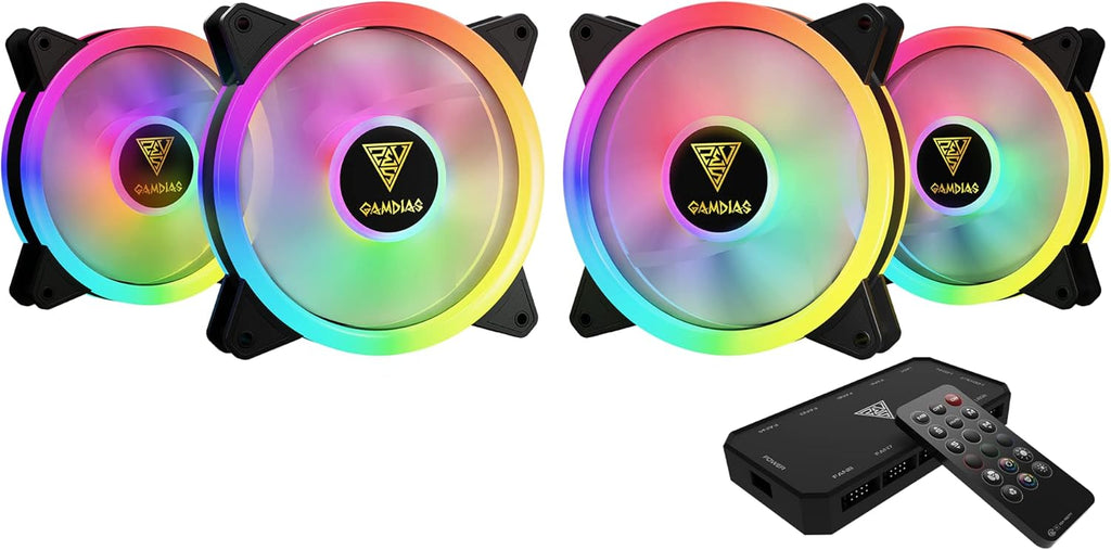 RGB 120mm 4 Pack Computer Case Cooling Fans with Addressable RGB Fan Hub O194