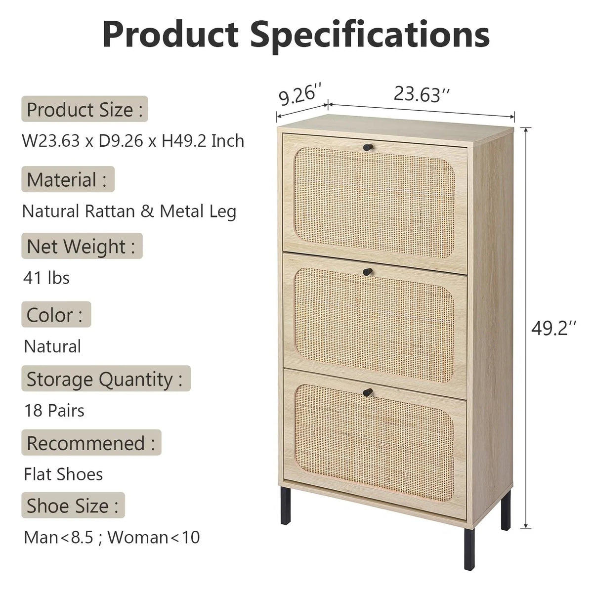 3 Flip Drawer Rattan Shoe Cabinet with Adjustable Shelves Q6724