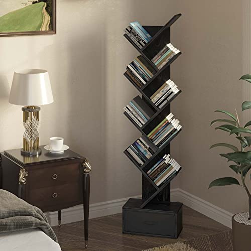 Rustic Brown 7 Shelf Wooden Bookshelf with Drawer X746147