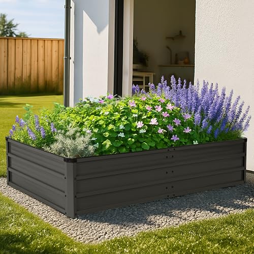 6x3x1ft Galvanized Metal Raised Garden Bed Dark Gray I1928