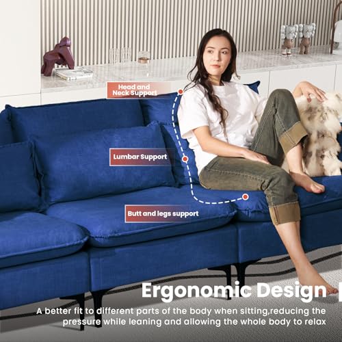 Blue Upholstered Deep Seat Sofa with Washable Cover D431474
