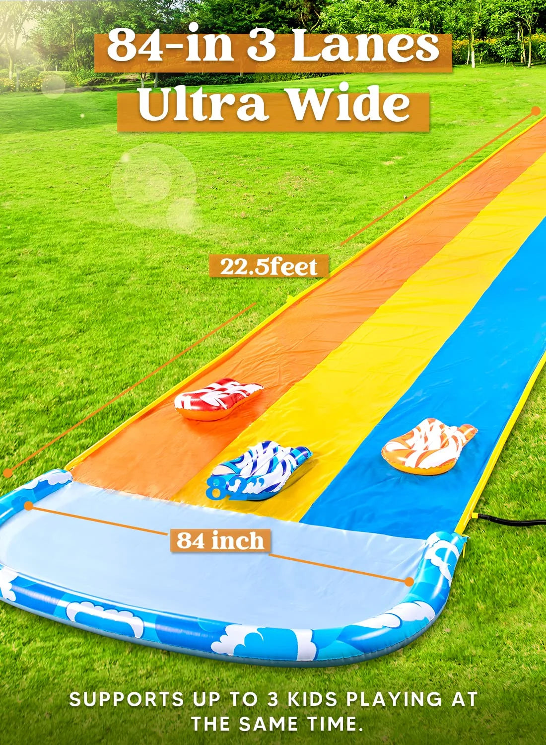 22.5ft Triple Water Slide and 3 Boogie Boards E45474