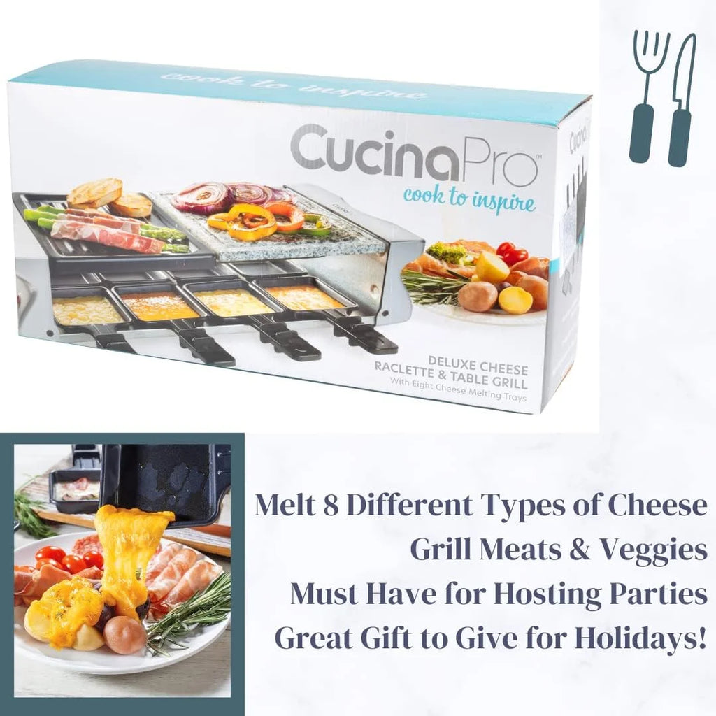 Raclette Table Grill with Non-stick Grilling Plate and Cooking Stone, 8 Person Electric Tabletop Cooker Q6830