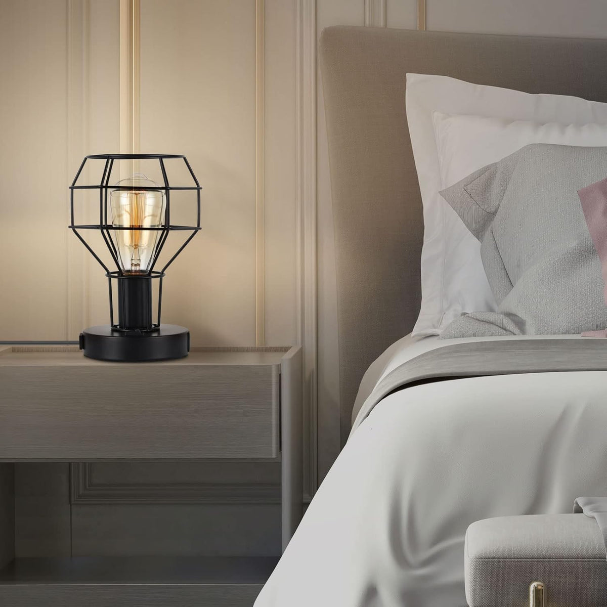 Black Industrial Table Lamp with USB Ports and AC Outlet J703117