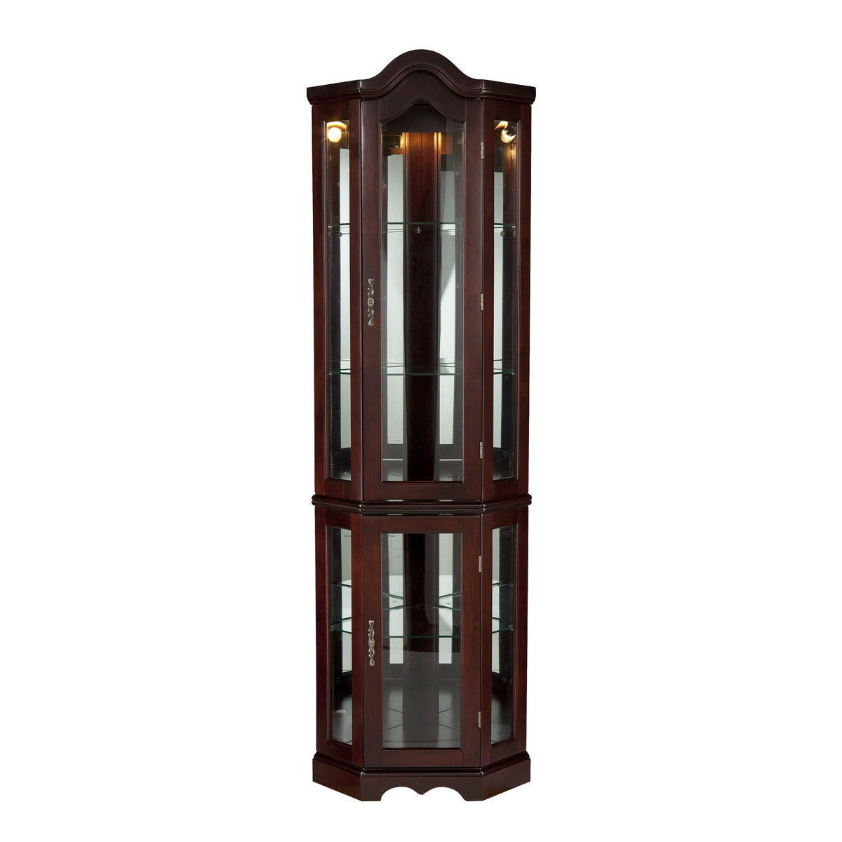 Mahogany Lighted Corner Curio Cabinet O979421