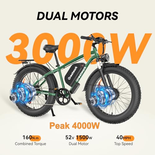 52V 4000/5000W Dual Motor Electric Bike 26" Fat Tire P720